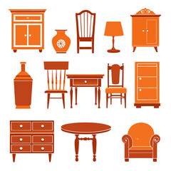 Set of wooden furniture icons