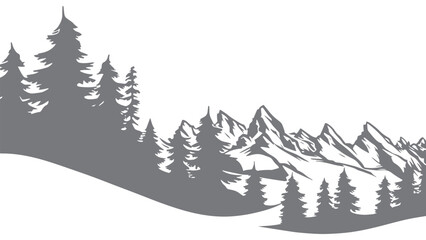Obraz premium Mountain peak with pine tree landscape hand drawn