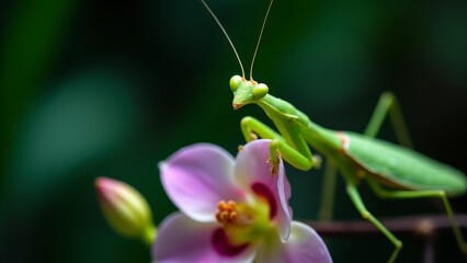 Praying Mantis On Pink Orchid Flower