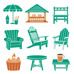 Obraz premium Set of wooden furniture icons