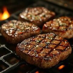 Grilled Steaks on a Hot Grill, Juicy and Flavorsome