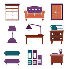 Fototapeta premium Set of wooden furniture icons