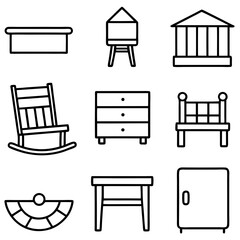Set of wooden furniture icons