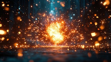Fiery Explosion: A Spectacle of Sparks and Light