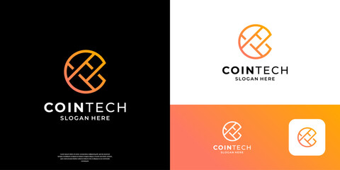 Abstract letter C coin logo design. Token symbol with geometric shape logo. Usable for business and software logos.