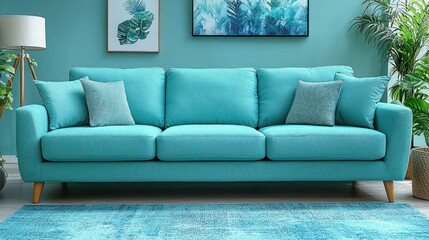 Teal Three-Seater Sofa in a Modern Living Room