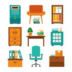 Set of wooden furniture icons