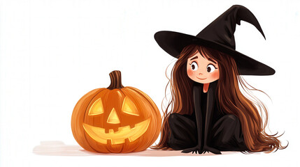 Cartoon witch with pumpkin isolated on a white background