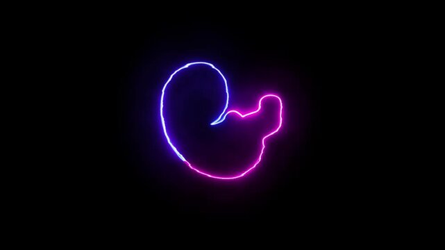 Glowing neon embryo child icon, abstract Child in the womb, embryo icon. Pregnancy and fetal development.
