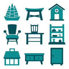 Set of wooden furniture icons