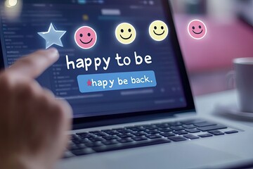 Hand hovering over a five-star rating system on a laptop