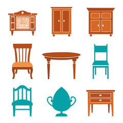 Set of wooden furniture icons
