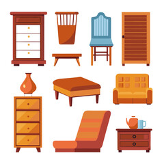 Set of wooden furniture icons