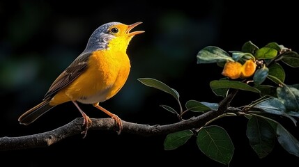 Singing Yellow Bird on Branch