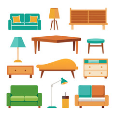 Set of wooden furniture icons
