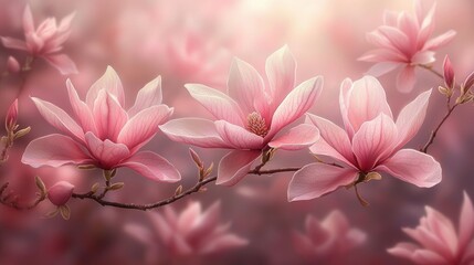 Serene Pink Magnolia Blossoms: A Delicate Springtime Embrace