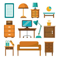 Set of wooden furniture icons