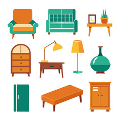 Set of wooden furniture icons