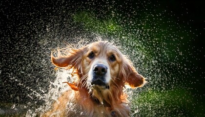 Golden Retriever Shaking Water by the Lake