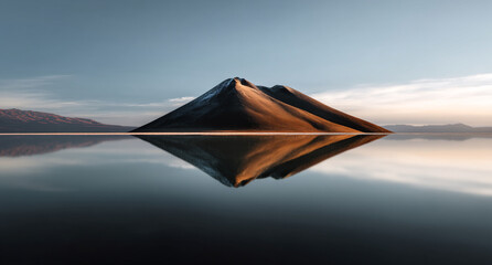 Perfect reflections of natural landscape in crystal-clear water. A hypnotic image of symmetry, calm, and a deep connection with nature. 