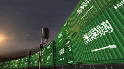 Saudi Arabia export containers on cargo train wagons illustration