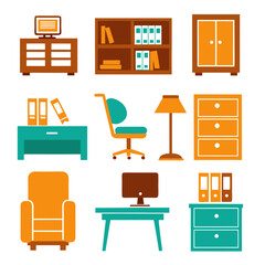 Set of wooden furniture icons