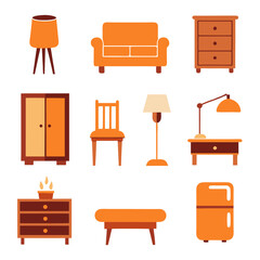 Set of wooden furniture icons