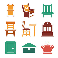 Set of wooden furniture icons