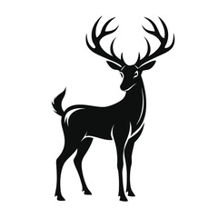 Majestic Deer Silhouette with Antlers, Standing Gracefully on White Background 88 Char