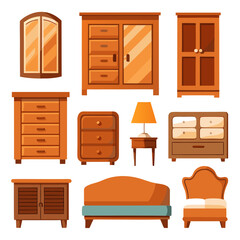 Set of wooden furniture icons