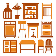 Set of wooden furniture icons