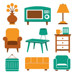 Set of wooden furniture icons