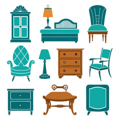Set of wooden furniture icons