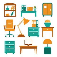 Set of wooden furniture icons