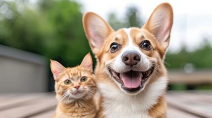Obraz premium Dogs and cats friends, happy pets
