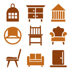 Set of wooden furniture icons