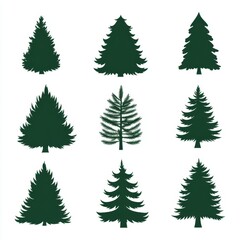 Obraz premium Collection of silhouette Christmas trees in various shapes and sizes for festive design