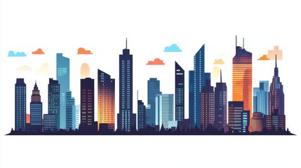 Obraz premium Stylized city skyline silhouettes in black on a white background featuring diverse urban designs