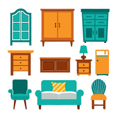 Set of wooden furniture icons