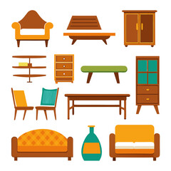 Set of wooden furniture icons