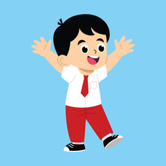 Vector Illustration of School Boy Cheer Up with happy Face in Flat Style Cartoon