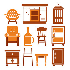 Set of wooden furniture icons