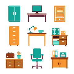 Set of wooden furniture icons