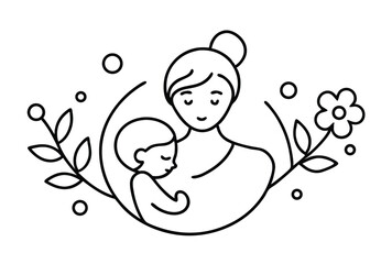 Mother with baby line icon, Mother loves her baby liner art.