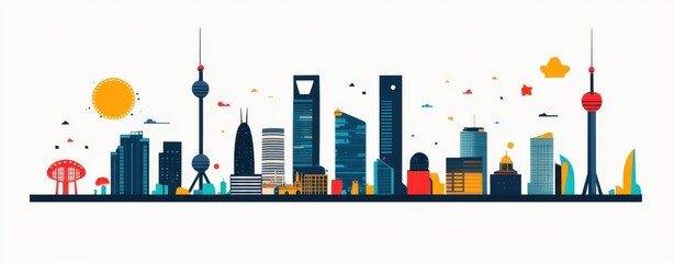 Obraz premium Minimalist black vector city skyline design with white background for modern decor