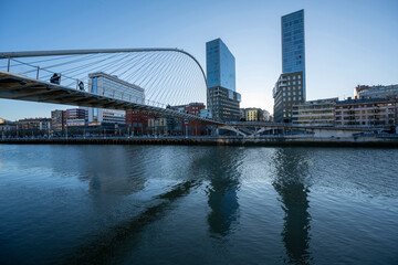 Bilbao, Spain - December 27, 2024: The Zubizuri Bridge, Bilbao