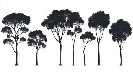 Fototapeta premium Tree silhouettes collection in black on a white background for design purposes
