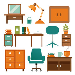 Set of wooden furniture icons