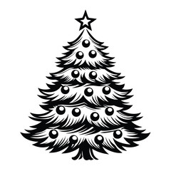 Fototapeta premium Stylized Christmas Tree with Star, Black and White Festive Ornament 85