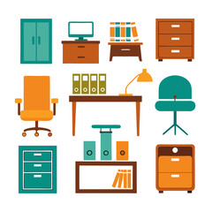 Set of wooden furniture icons
